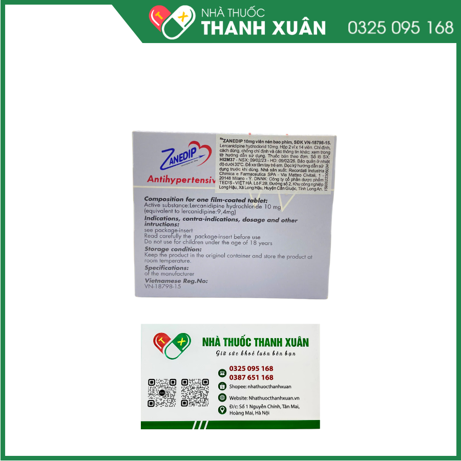 Zanedip 10mg - Thuốc trị tăng huyết áp vô căn